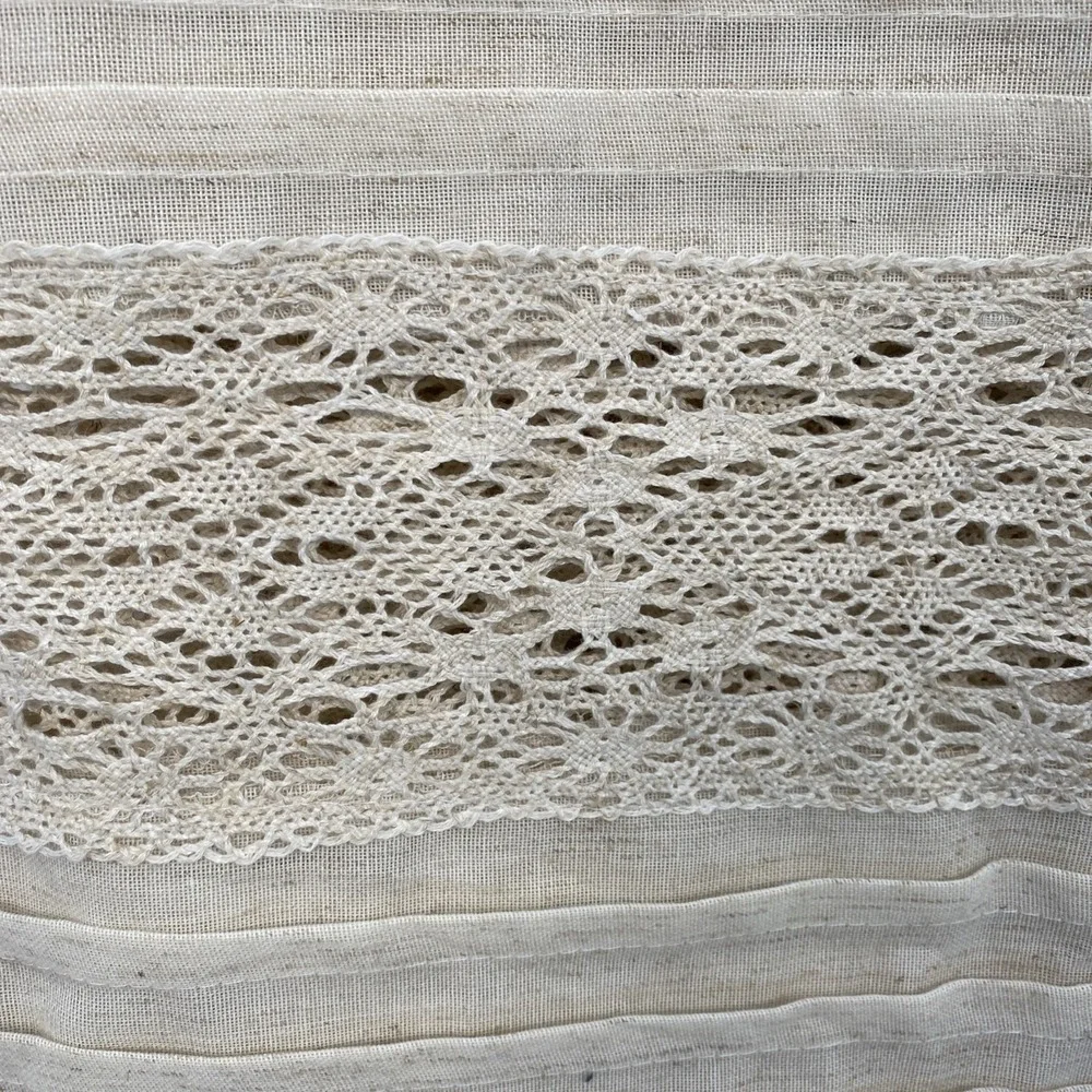 DKNY Shower Curtain Beige Linen Blend Crochet Lace Pleated Rustic Boho Natural